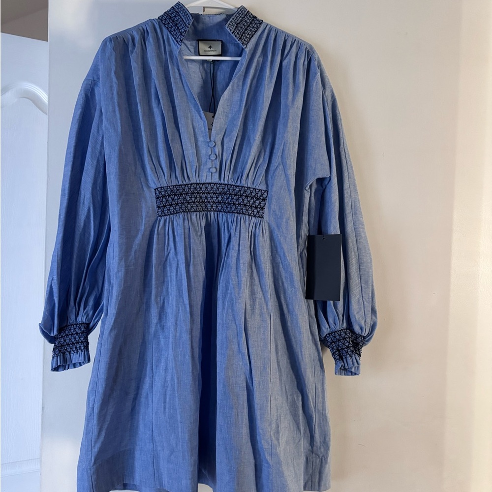 NWT Tuckernuck Aubury Light Blue Long-Sleeve Smocked Waist Mini Dress - Picture 6 of 6